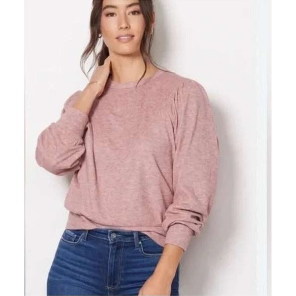 Evereve Kylar pleated sleeve pullover long sleeve sweatshirt rose pink soft - Picture 3 of 16